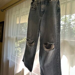 Free People High Rise Distressed Jeans - Light Blue